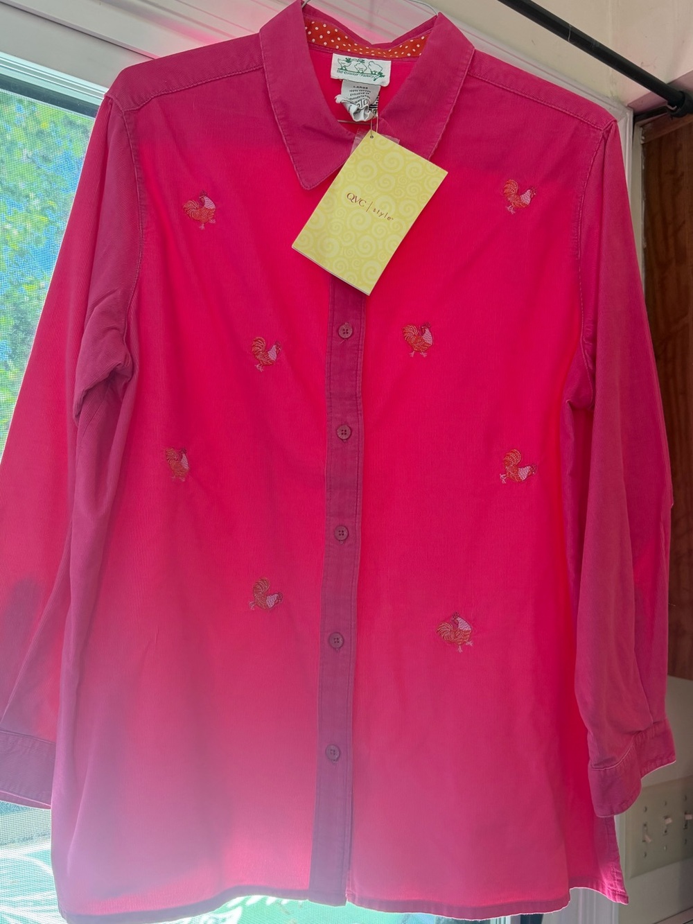 The Quacker Factory Shirt Set with Embroidered Roosters- QVC size L NWOT